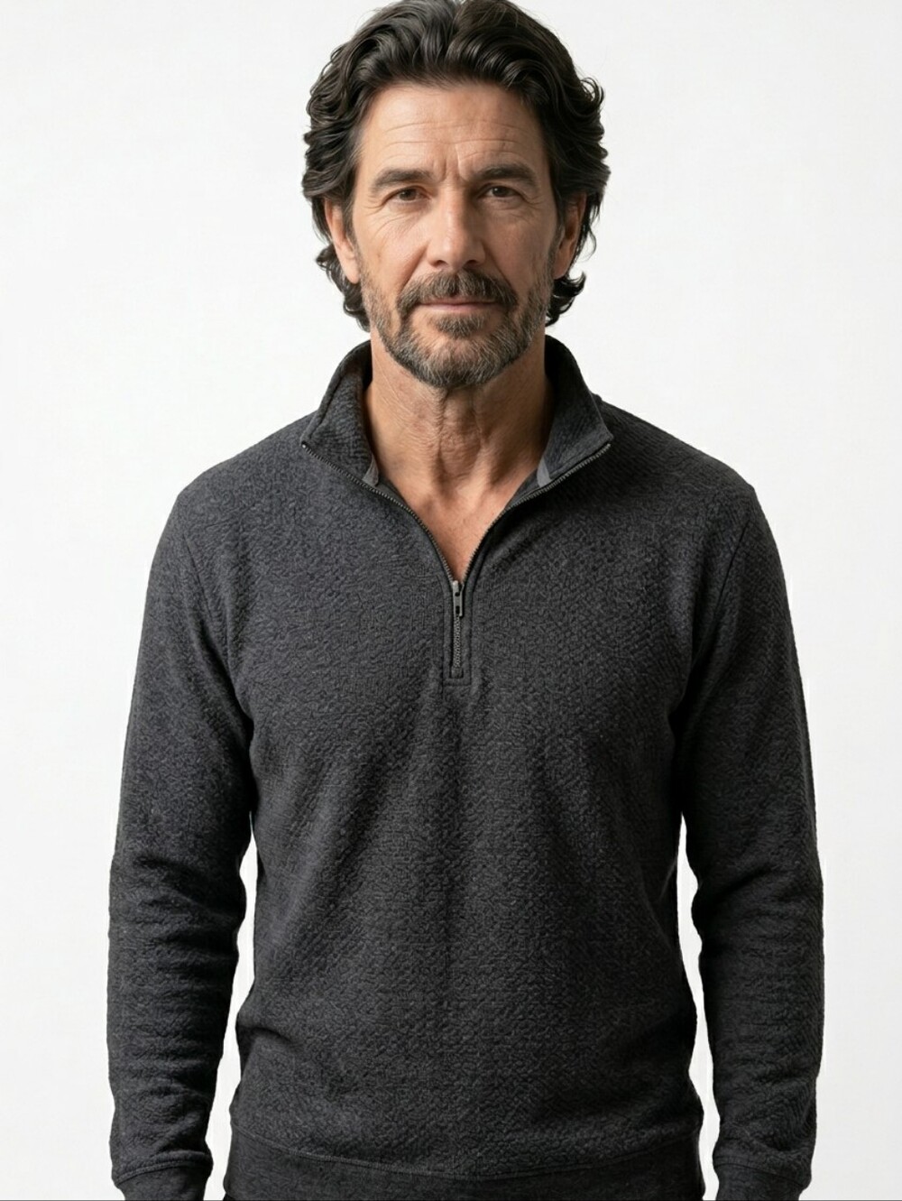 Men's Charcoal Half-Zip Mock Neck Sweater